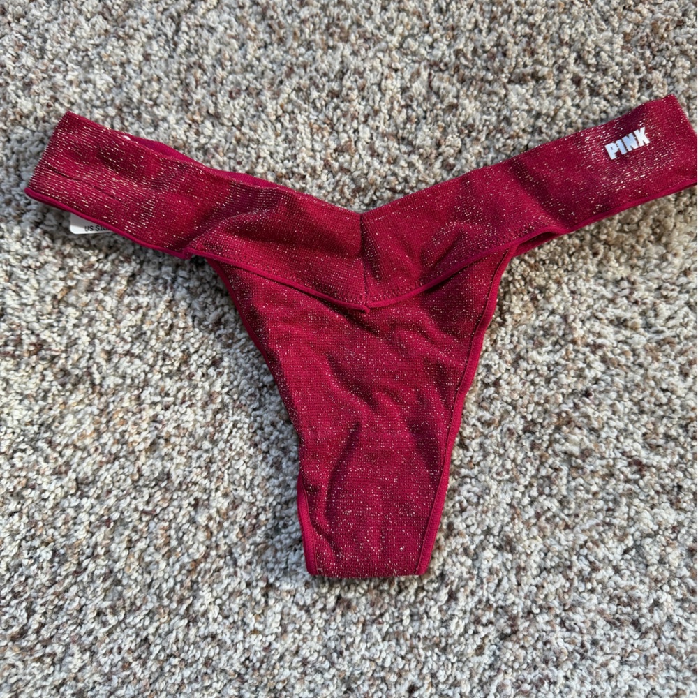 PINK Victoria's Secret Glittery Red Thong size M